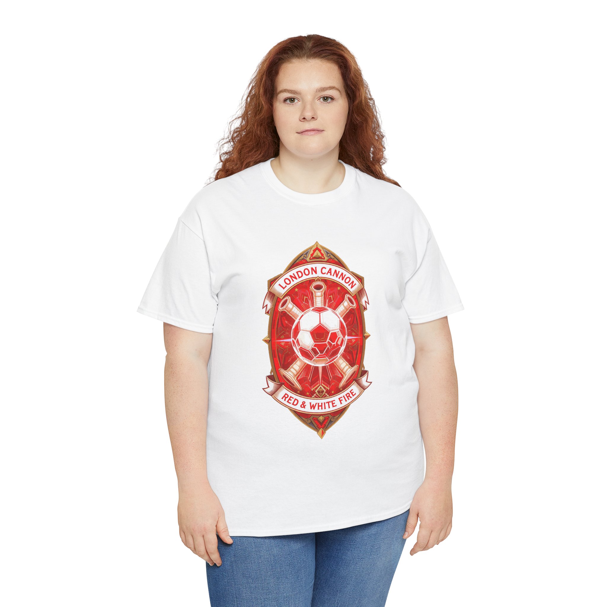 Red London Cannons Soccer Crest T‑Shirt — Red & White Fire Football Fan Gift - Image 6