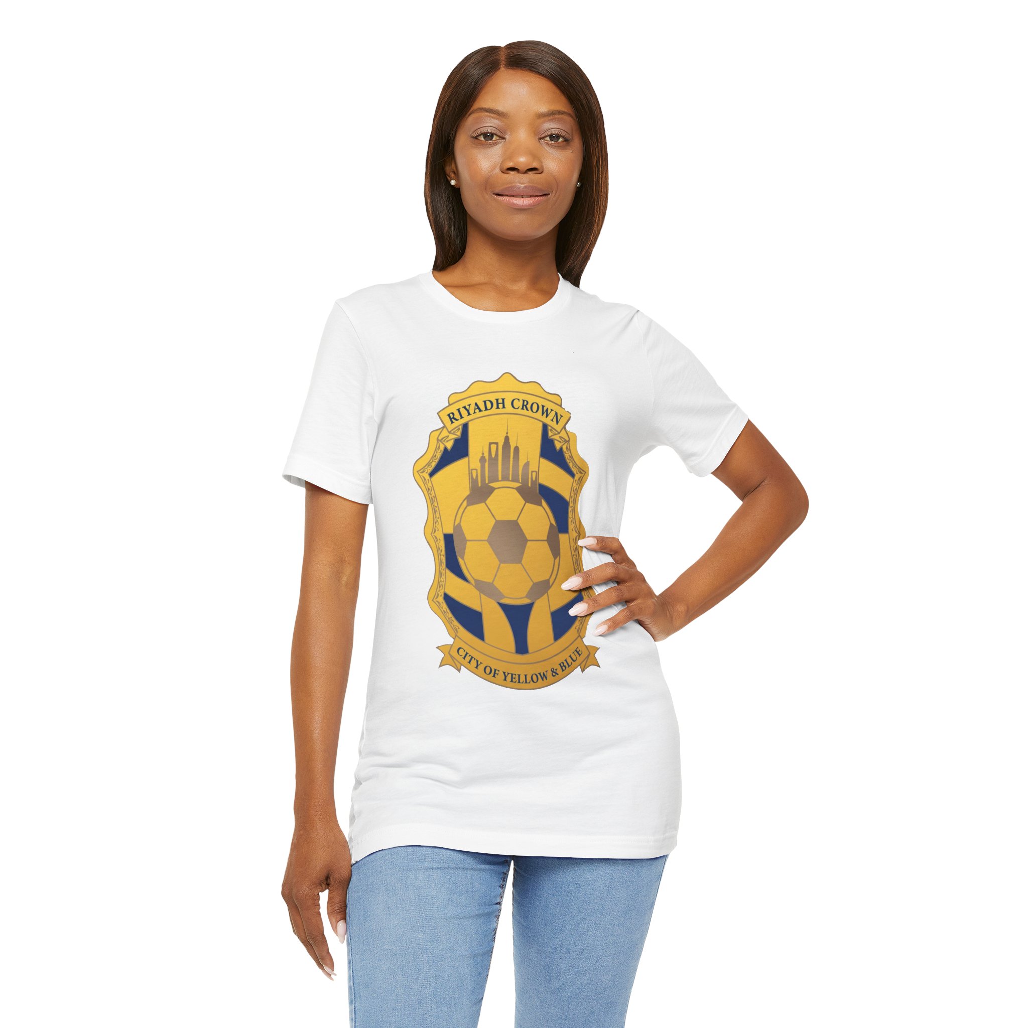 Riyadh Crown Soccer Crest Tee — City of Yellow & Blue Football Shirt - Image 7