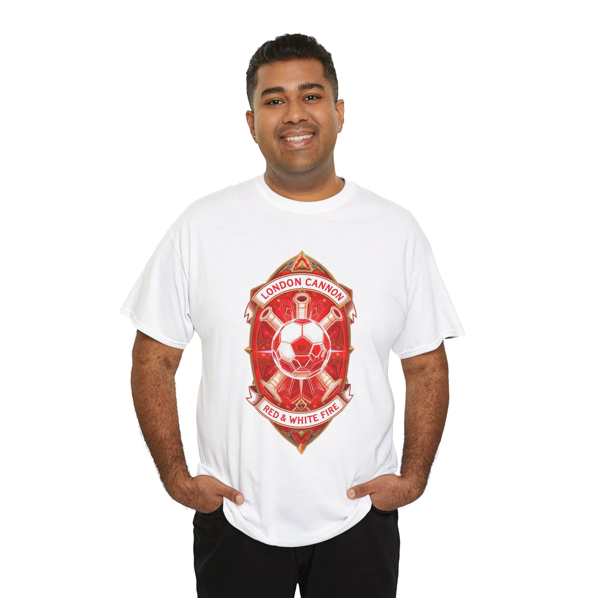 Red London Cannons Soccer Crest T‑Shirt — Red & White Fire Football Fan Gift - Image 5
